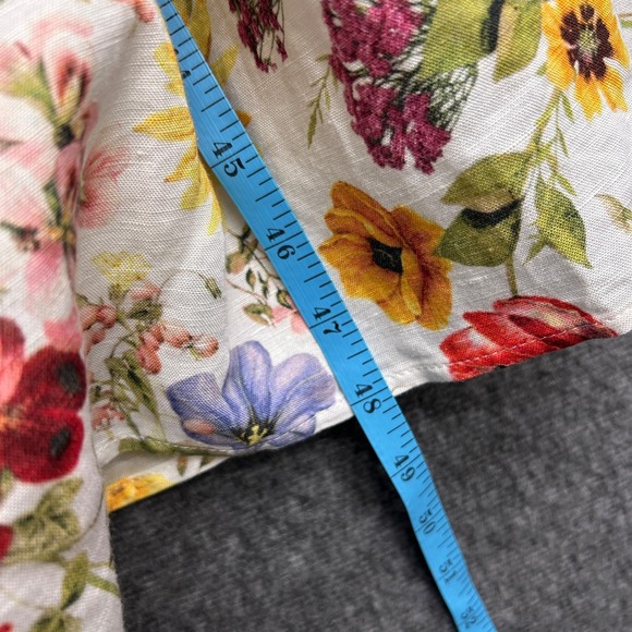 Tahari Floral Dress 18W Linen Blend Belted Fit Flare Midi Garden Cottage Plus - Picture 10 of 11